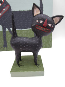Halloween black cat SET of TWO with black cat sculpt and painting