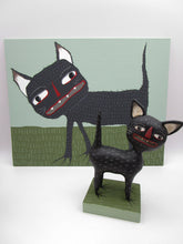 Halloween black cat SET of TWO with black cat sculpt and painting
