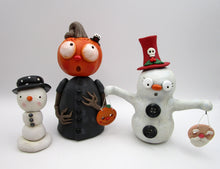 Halloween folk art pumpkin man and spider