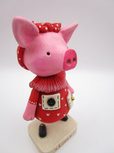 Valentines folk art pig wearing heart dress with pockets and cute charm