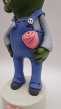 Valentine love ZOMBIE with pink rose and overalls