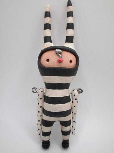 WALL piece black white striped character articulated arms wacky character