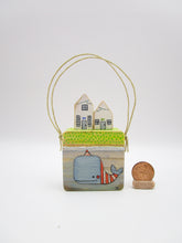 Small wall hanging with whale painting and wood houses MISC summer folk art