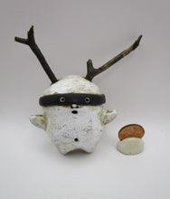 Masked Wall Spirit with Wood Antlers - one of a kind signed