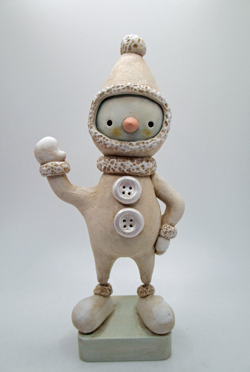 Christmas folk art snowman cream and white so festive with his lightly textured suit