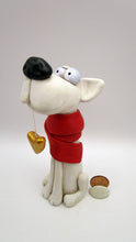 Dog Valentine folk art white dog with scarf and heart charm
