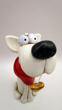 Dog Valentine folk art white dog with scarf and heart charm