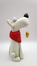 Dog Valentine folk art white dog with scarf and heart charm
