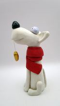 Dog Valentine folk art white dog with scarf and heart charm