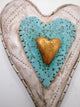 Valentine or LOVE wall heart white silver and turquois with gold heart