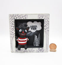 Black cat like character in a 4x4 wood inset frame "wild one" folk art misc