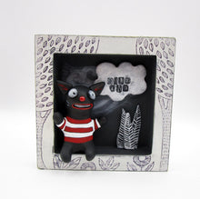 Black cat like character in a 4x4 wood inset frame "wild one" folk art misc