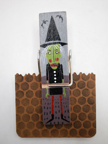 Halloween clothes pin CLIP MAGNET witch white wire hair GREAT GIFT