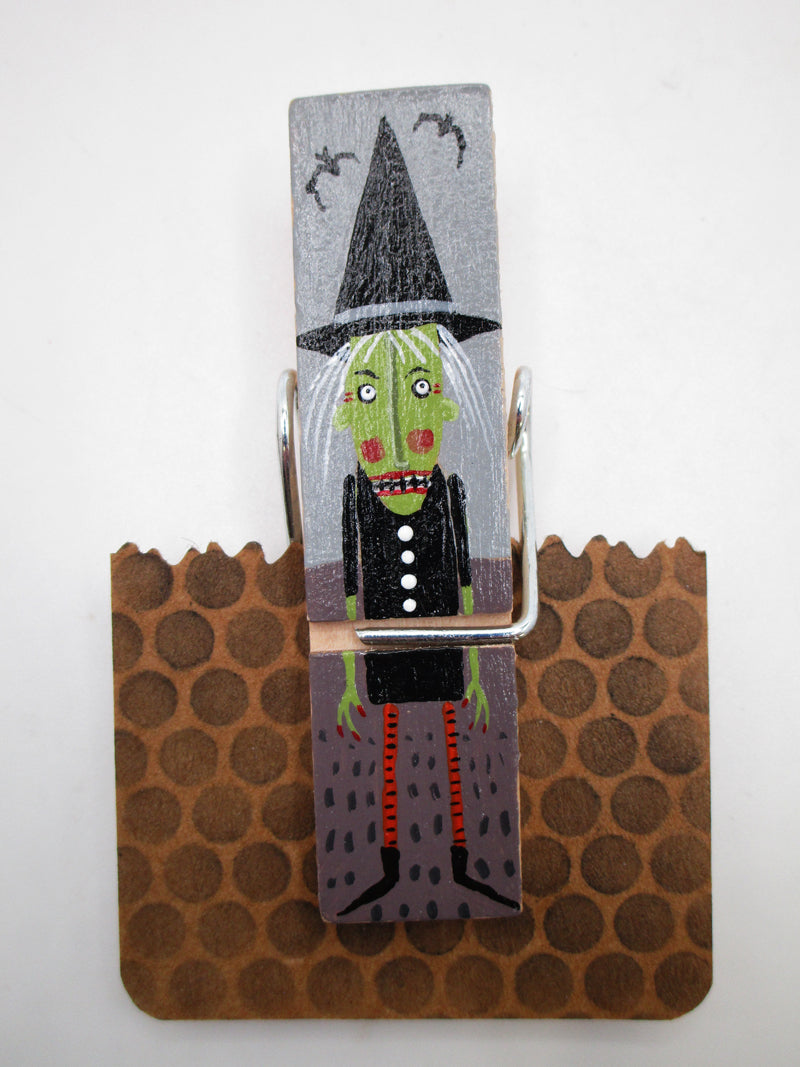 Halloween clothes pin CLIP MAGNET witch white wire hair GREAT GIFT
