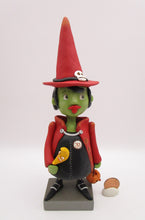 Halloween folk art witch with moon stick and pumpkin bucket
