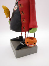 Halloween folk art witch with moon stick and pumpkin bucket
