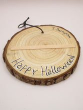 Halloween folk art witch wood round ornament with bats