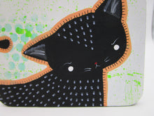 Halloween black cat acrylic painting ACEO ready to hang 2.5x3.5 size