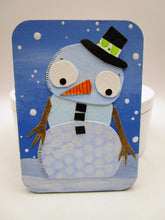 Christmas wood ACEO snowman watercolor collage - one of a kind, signed