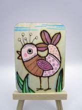 NEW wood art card pink bird pyrography