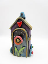 Summer folk art WOOD house with clay accents - on wheels