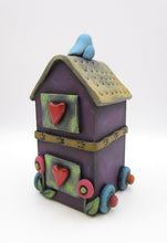 Summer folk art WOOD house with clay accents - on wheels