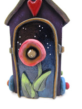 Summer folk art WOOD house with clay accents - on wheels