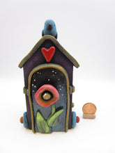 Summer folk art WOOD house with clay accents - on wheels