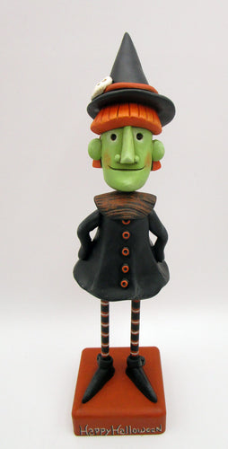 Halloween folk art tall witch with wood legs