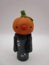 Halloween folk art cute pumpkin man with wood body - signed original art