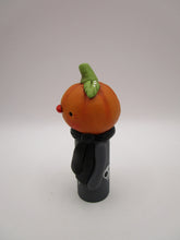 Halloween folk art cute pumpkin man with wood body - signed original art