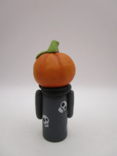 Halloween folk art cute pumpkin man with wood body - signed original art