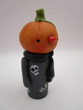 Halloween folk art cute pumpkin man with wood body - signed original art