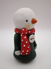 Christmas folk art cute snowman - snowgirl with wood body - Signed original art