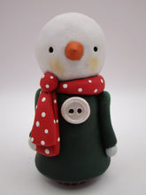 Christmas folk art cute snowman - snowgirl with wood body - Signed original art