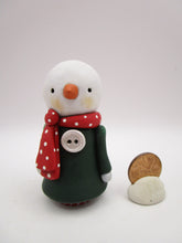 Christmas folk art cute snowman - snowgirl with wood body - Signed original art