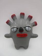 Wall Spirit Folk Art Sculpture – Gray Character with Red Accent - one of a kind, signed