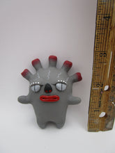 Wall Spirit Folk Art Sculpture – Gray Character with Red Accent - one of a kind, signed