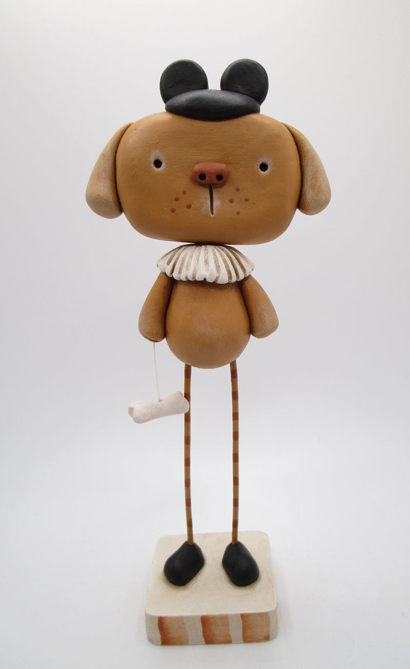 Folk art DOG character with bone charm and mickey hat - misc