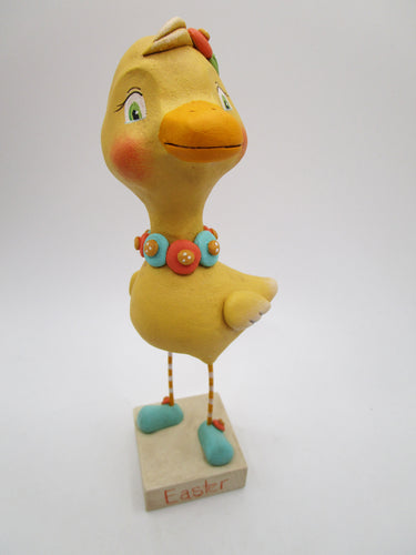 Folk art Easter DUCK with flower collar and painted eyes