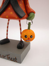 Halloween folk art GIRL zombie with hair buns and cotton spun charm