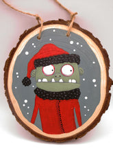 Christmas folk art zombie as Santa ORNAMENT painting for your tree