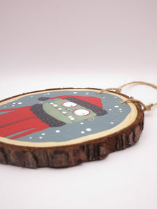Christmas folk art zombie as Santa ORNAMENT painting for your tree