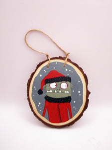 Christmas folk art zombie as Santa ORNAMENT painting for your tree