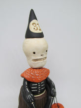 Halloween 31 Skelly Skeleton sitting on stump - trick or treater style