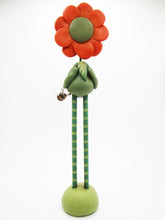 Spring folk art FLOWER girl with tiny bee charm and wood legs - Easter
