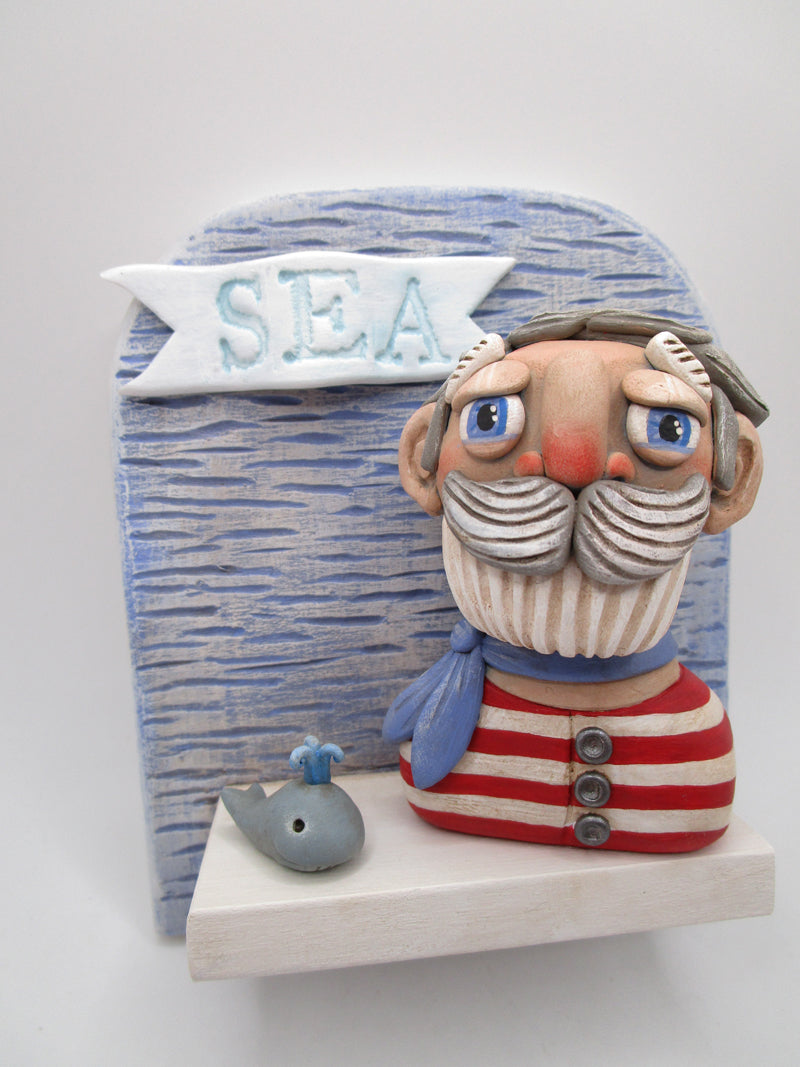 Summer time sea wall plaque with sailor and little whale - misc