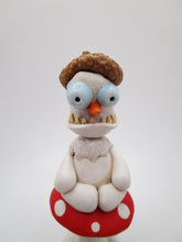 Christmas folk art creepy snowman sitting on a mushroom with acorn hat!