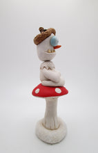 Christmas folk art creepy snowman sitting on a mushroom with acorn hat!