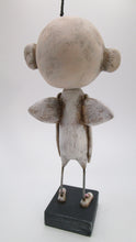 Sad yet sweet angel with twisted wire halo and charm - paper clay